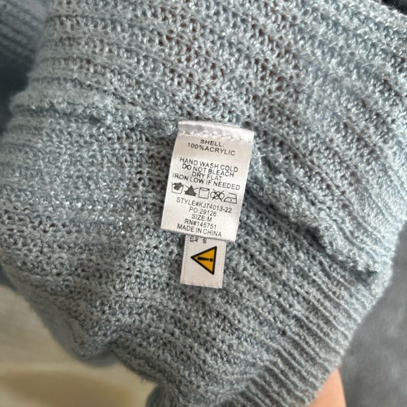 Women's Cream and Blue Open Cardigan Sweater - Picture 5 of 5